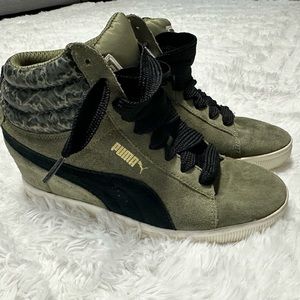 Puma suede wedge heel sneaker sneakers cute 10 41 dark green khaki